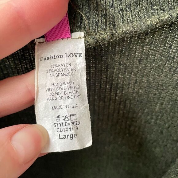 Vintage 90s Fashion Love Dark Green Sweater Pants Duster Cardigan L - Picture 6 of 8